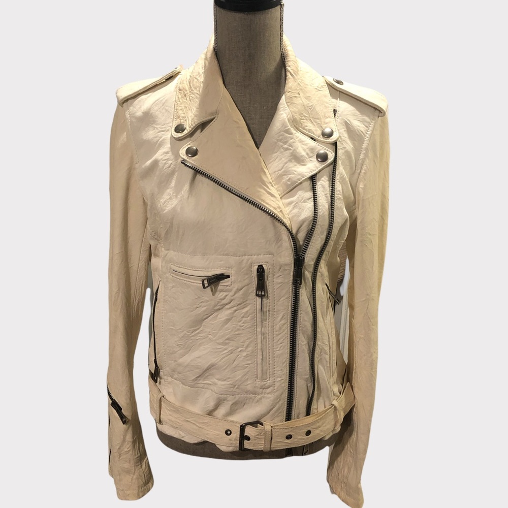 R13 Crinkled Leather off white Biker Jacket Large Made in Italy